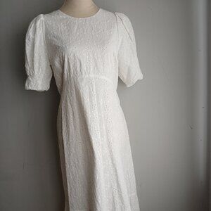 Ted Baker White Embroidered Midi Dress 3 Floral Eyelet Puff Sleeve Cottagecore